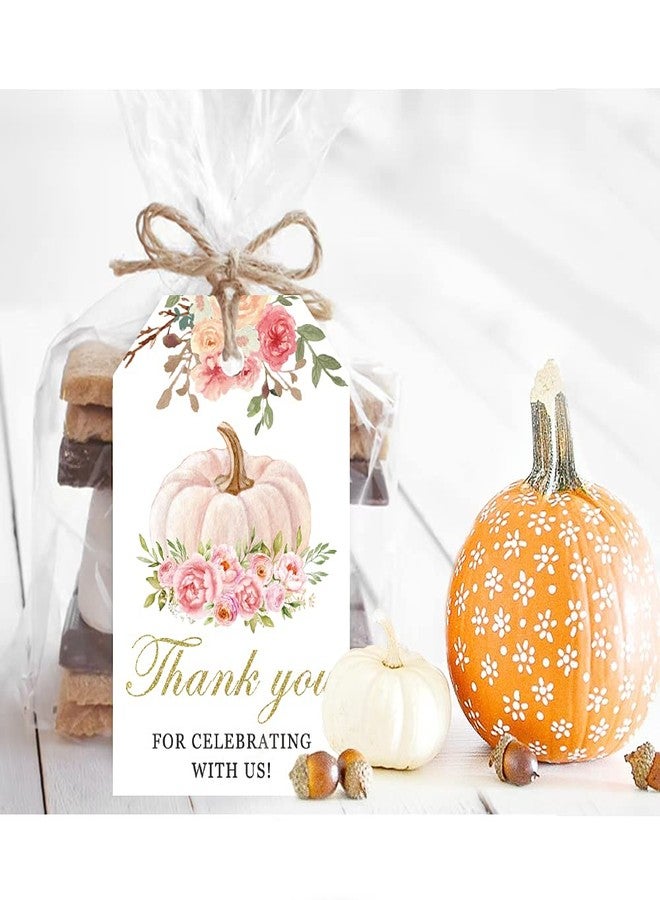 Aukolass 50 Pink Pumpkin Gift Tags - Fall Theme with String, Thank You Tags for Wedding, Birthday, Baby Shower & Party Favors (Two Colors) - Image 2